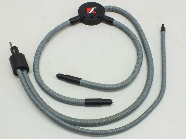 Volpi fiber optic microscope light source cable with dual output arms and extra tip — full cable layout, Volpi logo disk visible