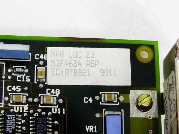 IBM 53F4634 card label close-up showing MFG LOC 23, part number 53F4634 ASP, and EC A7B821 9011