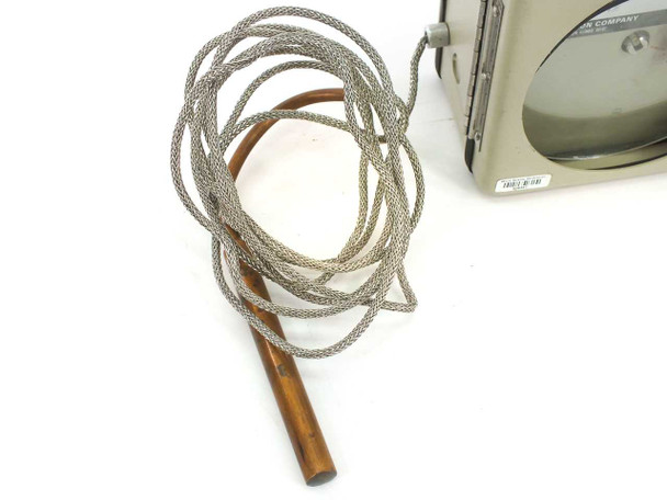 Dickson DT4-150C-B-7-P-1-A chart recorder close-up of capillary probe with braided metal sheath coiled