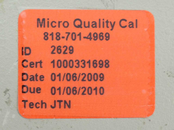 Micro Quality Calibration label showing calibration certificate 1000331698, date 01/06/2009, due 01/06/2010