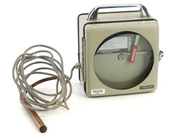 Dickson DT4-150C-B-7-P-1-A portable circular chart recorder front view with capillary probe and braided cable