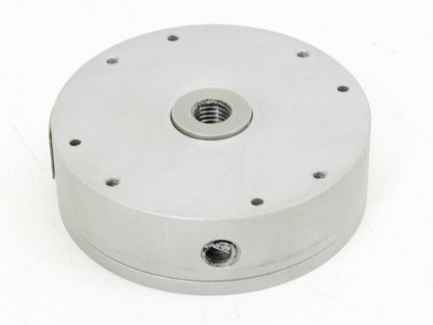 Mack Corp S1014-2 pneumatic cylinder – bottom view showing threaded piston rod port and end port fitting opening