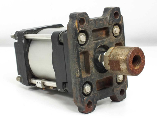 SMC CDA1FN100-G0547-25 pneumatic cylinder front-right angle view showing flange mount and threaded rod end