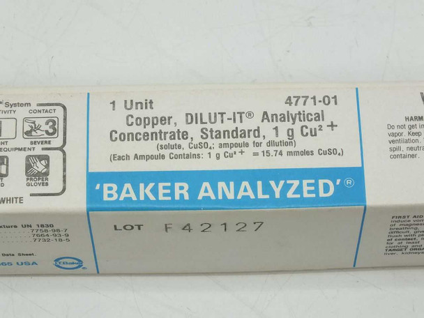 DILUT-IT 4771-01 box end label detail: 1 Unit, Copper DILUT-IT Analytical Concentrate Standard 1g Cu2+, Baker Analyzed, lot F42127