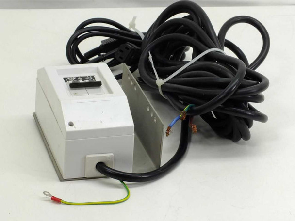 E-T-A 91H2210 10A automatic circuit breaker in white housing with stainless bracket and 10ft pre-wired cabling with bare wire ends and ground lead