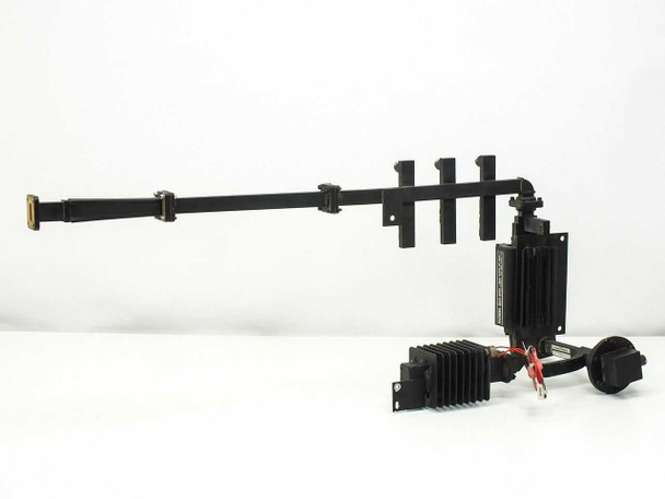 Varian VUU-8537 waveguide dummy load assembly — left-side overview showing WR-137 straight run, flex-guide section, and heatsink block separated