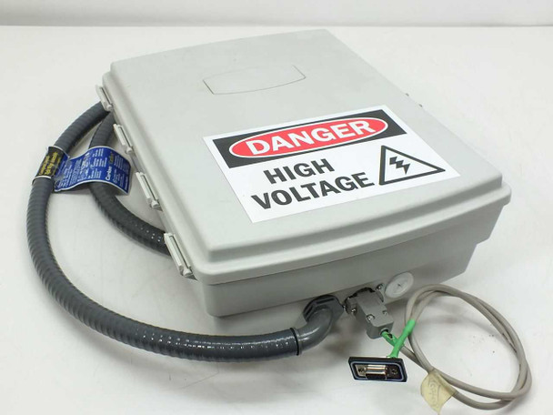 Advantech ADAM-4011 data acquisition module electrical enclosure exterior with DANGER HIGH VOLTAGE label and liquid-tight conduit fitting