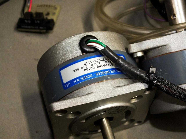 Close-up of Haydon Air Devices stepper motor label inside PWS P5NMS wafer prober chuck assembly