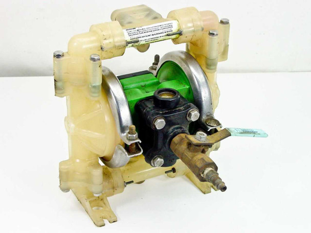 Marathon MP02P-73 Air Powered Double Diaphragm Pump – front-left three-quarter view showing polypropylene body and green center section