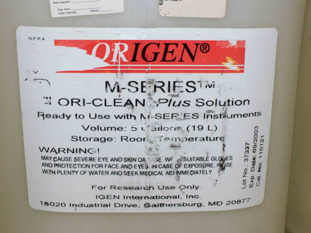 Origen M-Series ORI-CLEAN Plus Solution 5-gallon reagent container label – IGEN International, Gaithersburg MD