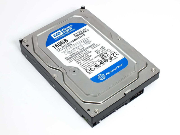 Western Digital WD1600AAJS 160GB 3.5-inch SATA hard drive — top label view showing WD Caviar Blue branding