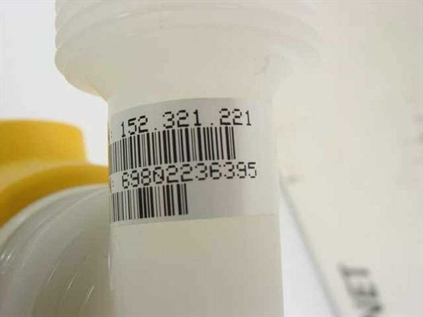 Label on GF Signet 152 321 221 vortex flow sensor showing part number and barcode 69802236395