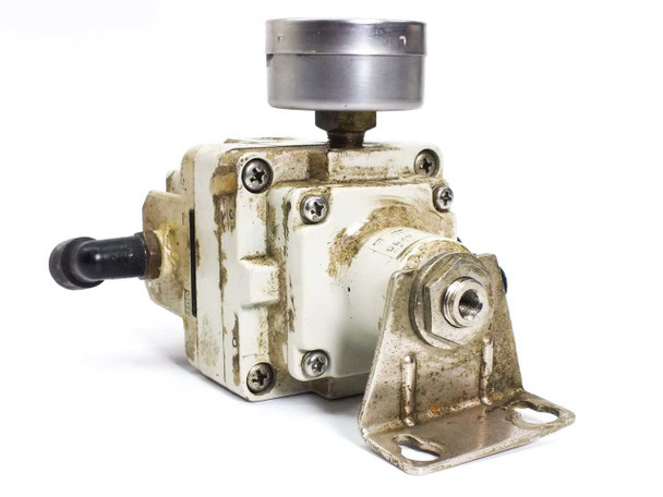 SMC IR3010-02BG side view showing gauge port on top, mounting bracket, and exposed adjustment shaft where knob is absent