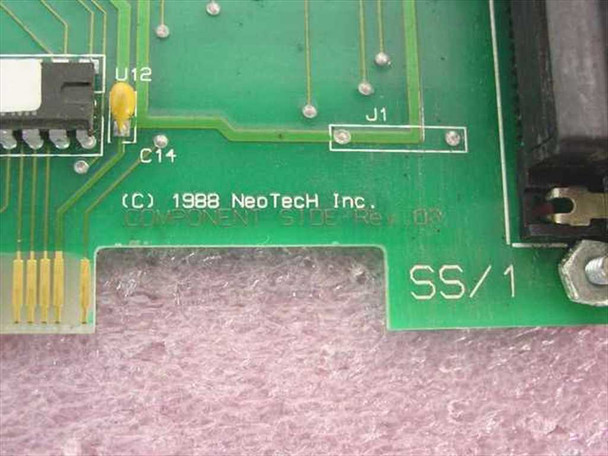 NeoTech Inc SS/1 close-up of PCB silk screen showing copyright 1988, Component Guide Rev 03, and SS/1 model designation