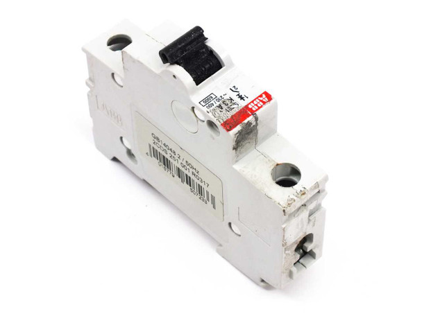ABB S201-K3A circuit breaker — right side view showing label with GB14048.2 50Hz rating and barcode sticker