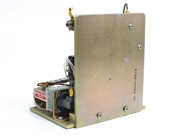 Avantek ATM-18033 RF microwave assembly — right side and rear view showing flat aluminum panel with part number label and Teledyne CS33SIC-T module visible at lower left