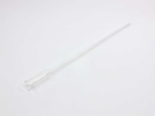 Kimax USA glass chromatography column full length view — 450mm tall with narrow stem and funnel reservoir