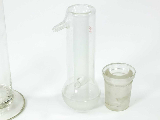 Kontes-branded glass column with 45/40 ground glass joint and frosted glass stopper — detail view