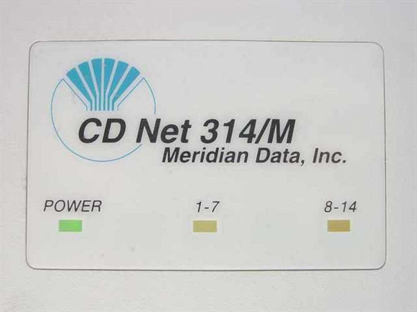 Meridian Data CD Net 314/M front panel label showing Power, 1-7, and 8-14 LED status indicators