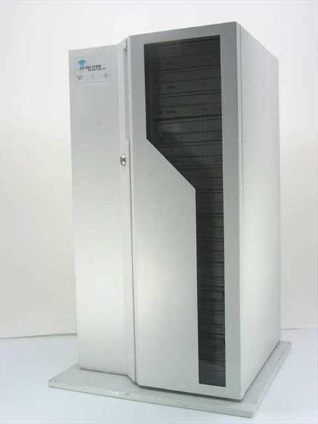 Meridian Data CD Net 314/M 14-bay CD-ROM tower front view with door closed, light gray floor-standing enclosure