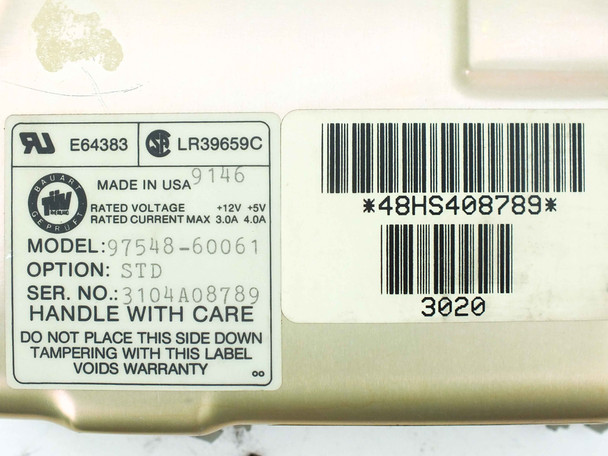 HP 97548-60061 SCSI Hard Drive – bottom chassis view showing zinc-plated metal frame and mounting rails