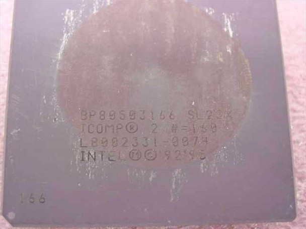 Intel BP80503166 SL23X 166MHz CPU – bottom heat spreader showing full markings including ICOMP rating and Intel copyright 1992-1995