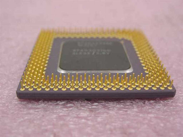 Intel BP80503166 SL23X 166MHz Socket 7 processor – angled side view showing gold SPGA pin array