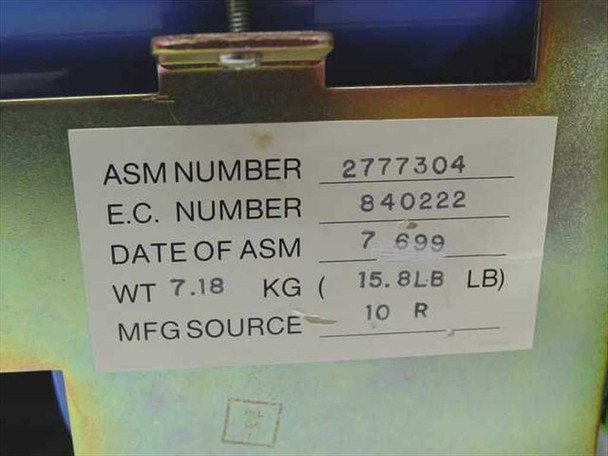 IBM System/36 5360 Power Filter label showing ASM Number 2777304, EC Number 840222, Date of ASM 7/699, and weight 7.18 KG