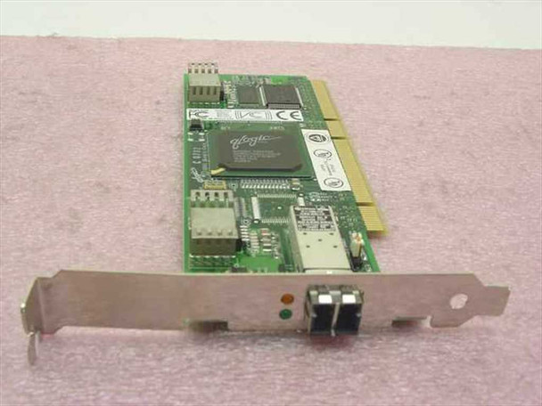 QLogic QLA2310FL SANblade Fibre Channel PCI-X HBA – angled front view showing LC optical port and QLogic controller chip