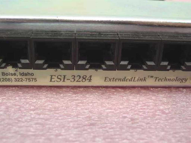 Extended Systems ESI-3284 ExtendedLink Technology label closeup showing 8 RJ45 port edge