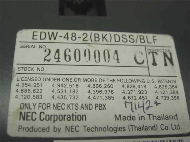 NEC EDW-48-2 BK bottom label showing model number EDW-48-2(BK)DSS/BLF, serial number, and NEC Corporation Made in Thailand