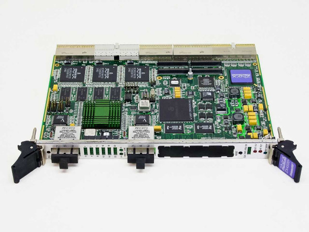 Znyx Networks ZX4500 Carrier Class Ethernet Switch 6U cPCI module — top-side PCB view showing Motorola 8240 PPC processor and onboard ICs