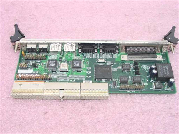 Sun Microsystems 0-00398-04 cPCI Rear Transition Module – top-down PCB view showing main controller ICs, memory chips, J3/J4/J5 cPCI bus connector fingers, and dual RJ-45 ports
