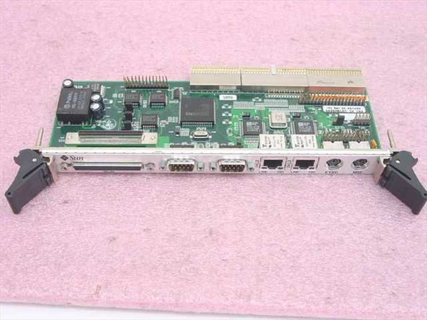 Sun Microsystems 0-00398-04 cPCI Rear Transition Module – front face showing SCSI, TTYA, TTYB DB-9 ports, dual RJ-45 Ethernet, PS/2 keyboard and mouse connectors