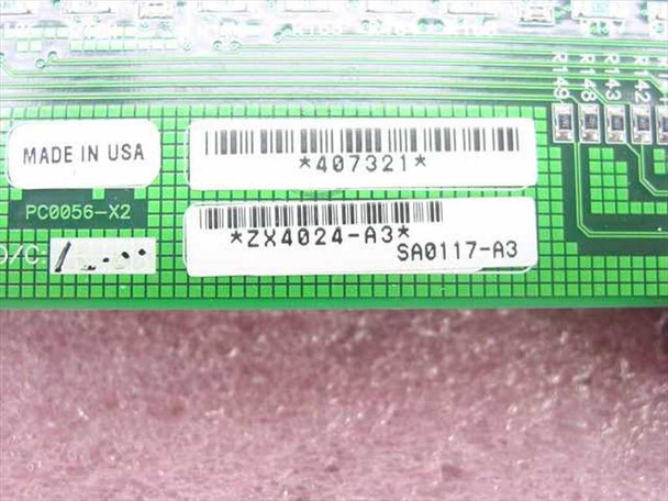 Znyx Networks ZX4024-A3 label close-up showing model number ZX4024-A3, SA0117-A3, PC0056-X2, barcode 407321, and Made in USA marking