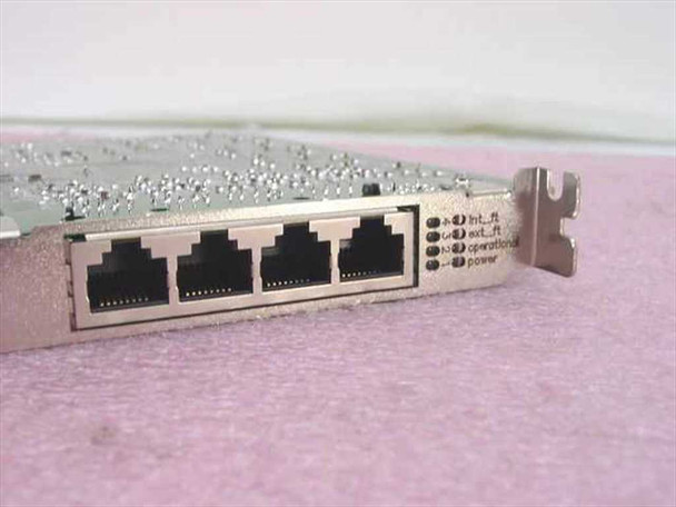 Znyx Networks ZX370 SA0109 – bracket-side view showing four RJ-45 ports with LED indicators labeled int_ft, ext_ft, operational, and power