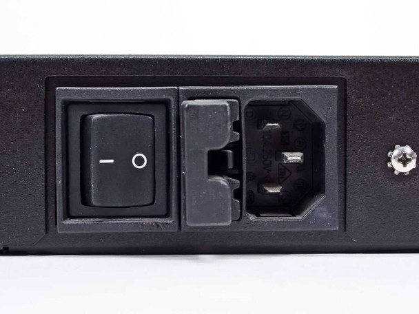 Black Box MX330A-D rear panel close-up showing rocker power switch and IEC C14 power inlet
