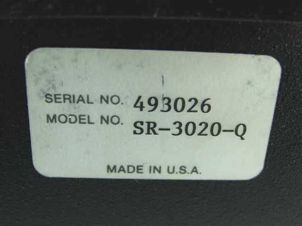 Black Box SR-3020-Q serial number label showing Serial No. 493026, Model No. SR-3020-Q, Made in U.S.A.