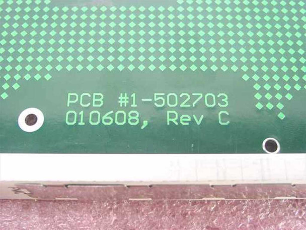 GNP PDSi PCB silkscreen label showing PCB #1-502703, date code 010608, Rev C — green PCB close-up