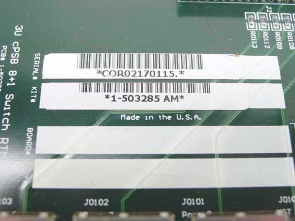 GNP 1-503285 AM board label closeup showing serial number COR02170115, part number 1-503285 AM, and Made in the U.S.A. markings