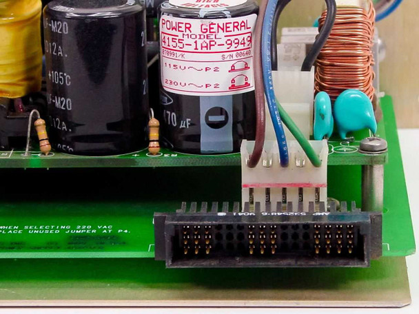 Cabletron MMAC PSM-R Power General 4155-1AP-9943 sub-component label closeup with 115V and 230V input markings