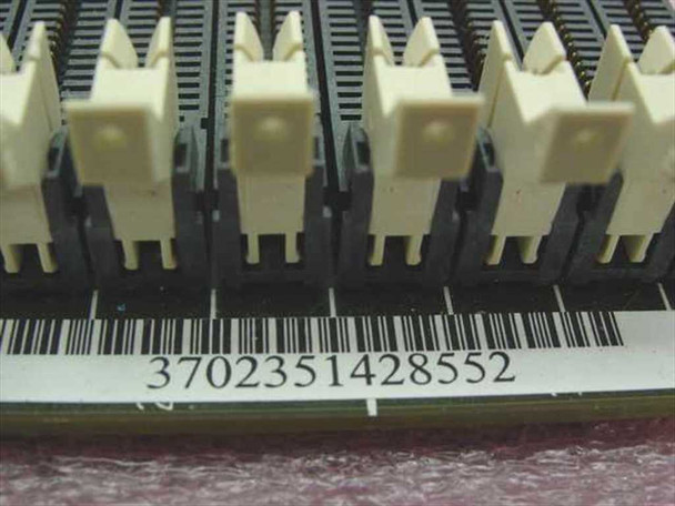 Sun Microsystems 370-2351 system board barcode label closeup showing part number 3702351428552 and SIMM slot retention clips