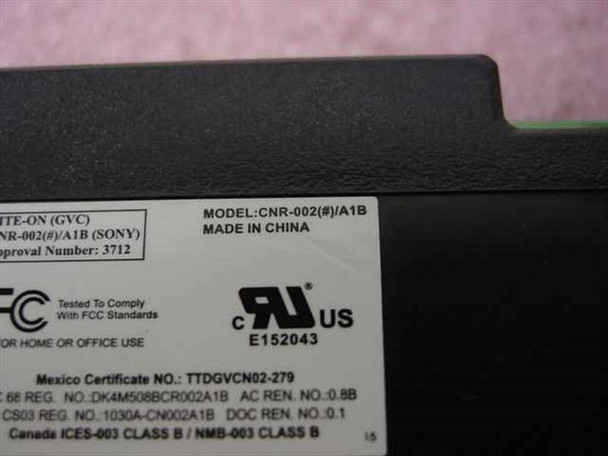 GVC CNR-002(#)/A1B modem card – close-up of regulatory label showing model, FCC, UL, and Mexico certification details