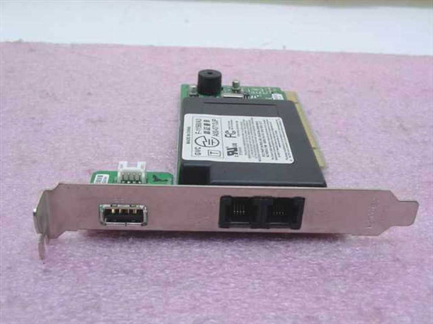GVC F-1156I/A3 PCI modem expansion card – angled front view showing bracket with USB and RJ-11 ports