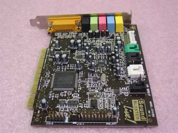 Creative Labs CT4780 Sound Blaster Live PCI card — rear three-quarter view showing Sound Blaster Live branding, CD-SPDIF headers, and PCI edge connector