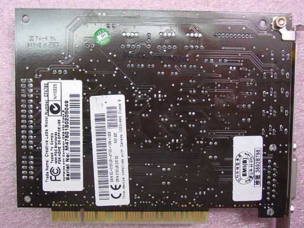 Creative Labs CT4780 Sound Blaster Live PCI card — PCB reverse side showing FCC label, Creative Labs barcode, Dell 181UR trade name label, and serial number barcode