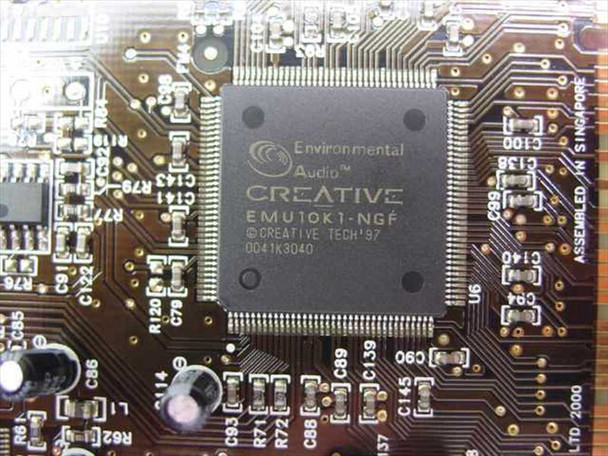 Creative Labs CT4780 Sound Blaster Live — macro close-up of Creative EMU10K1-NGF Environmental Audio main processor chip