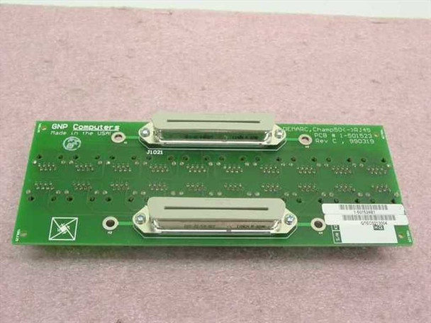 GNP Computers PDSI Demarc Champ50 RJ45 PCB 1-501523 Rev C — rear side showing two Champ50 connectors and GNP Computers Made in USA label