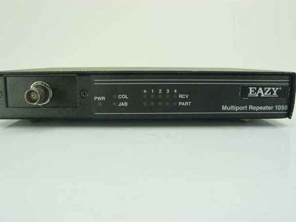 Black Box Multiport Repeater 1050 LE1050A-BNC front panel close-up showing EAZY logo, LED indicators labeled PWR COL JAB ports 1–4 RCV PART, and BNC uplink port