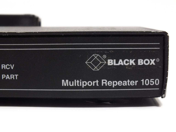 Black Box Multiport Repeater 1050 LE1050A-BNC side panel close-up showing Black Box logo and Multiport Repeater 1050 product name label
